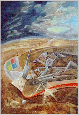 rechter Teil des zweiteiligen Bildes in der Eingangshalle der inworks gmbh - Heinrich Wagner �l auf Leinen 50 x 90 cm 